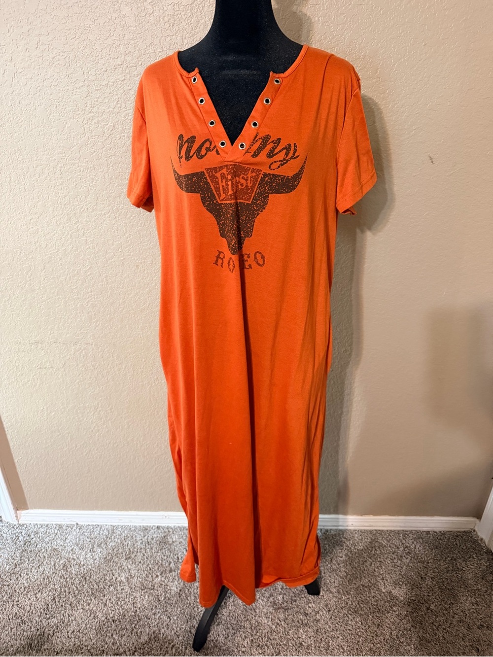 Orange Graphic V-Neck Maxi Dress